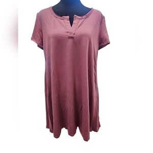 NWT Tam Ware Short Sleeve Loose Swing Henley Tunic Dress Medium